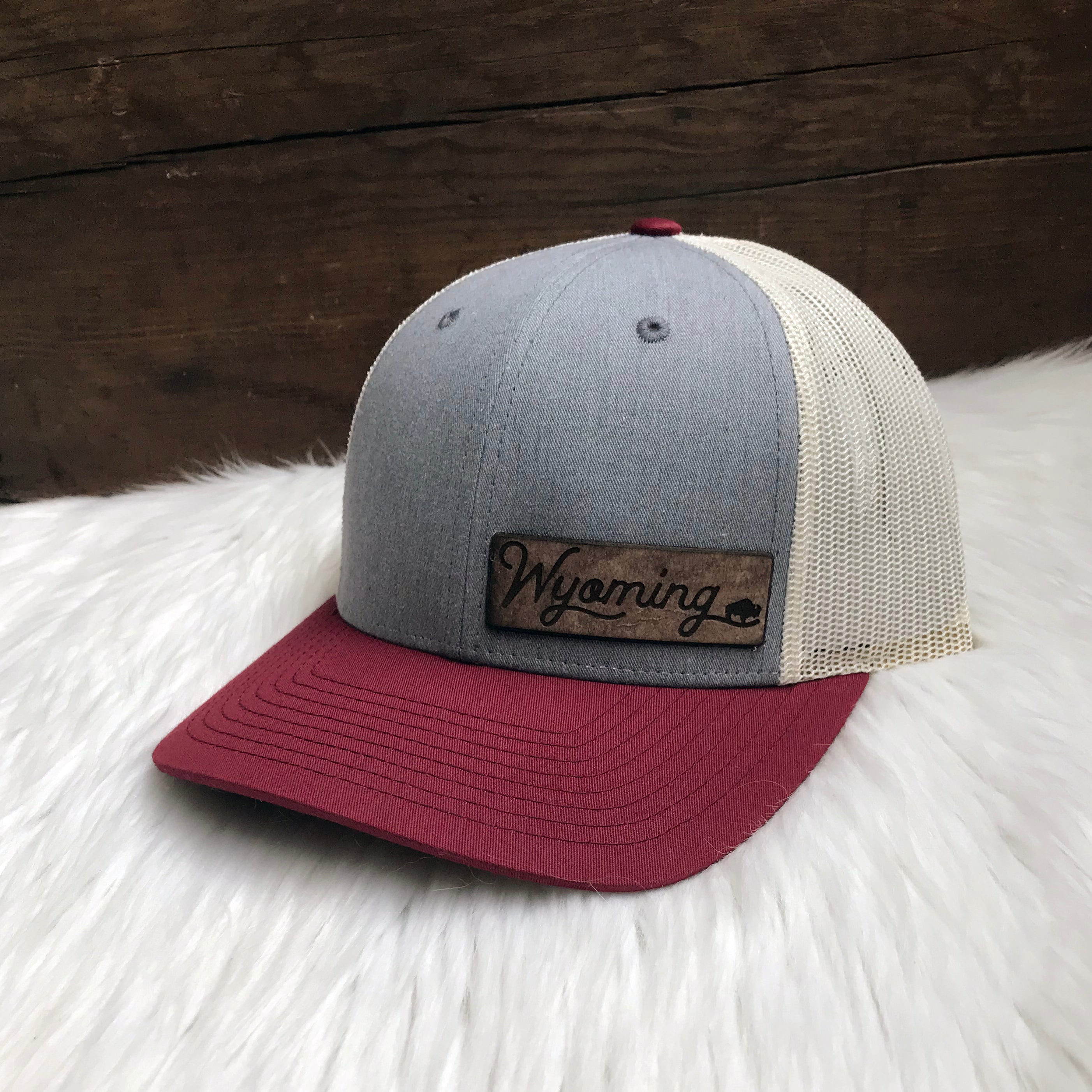 Wyoming Cowboys Leather Circle Patch Hat - Heather Grey/White