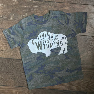 Living My Best Life in Wyoming Buffalo Toddler Camo Tee