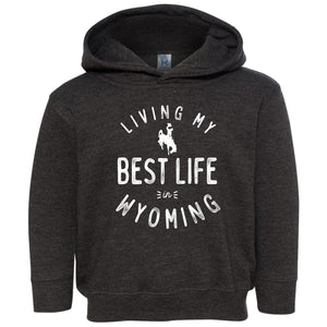 Best Life in Wyoming Steamboat Toddler Hooded Sweatshirt in Heather Grey