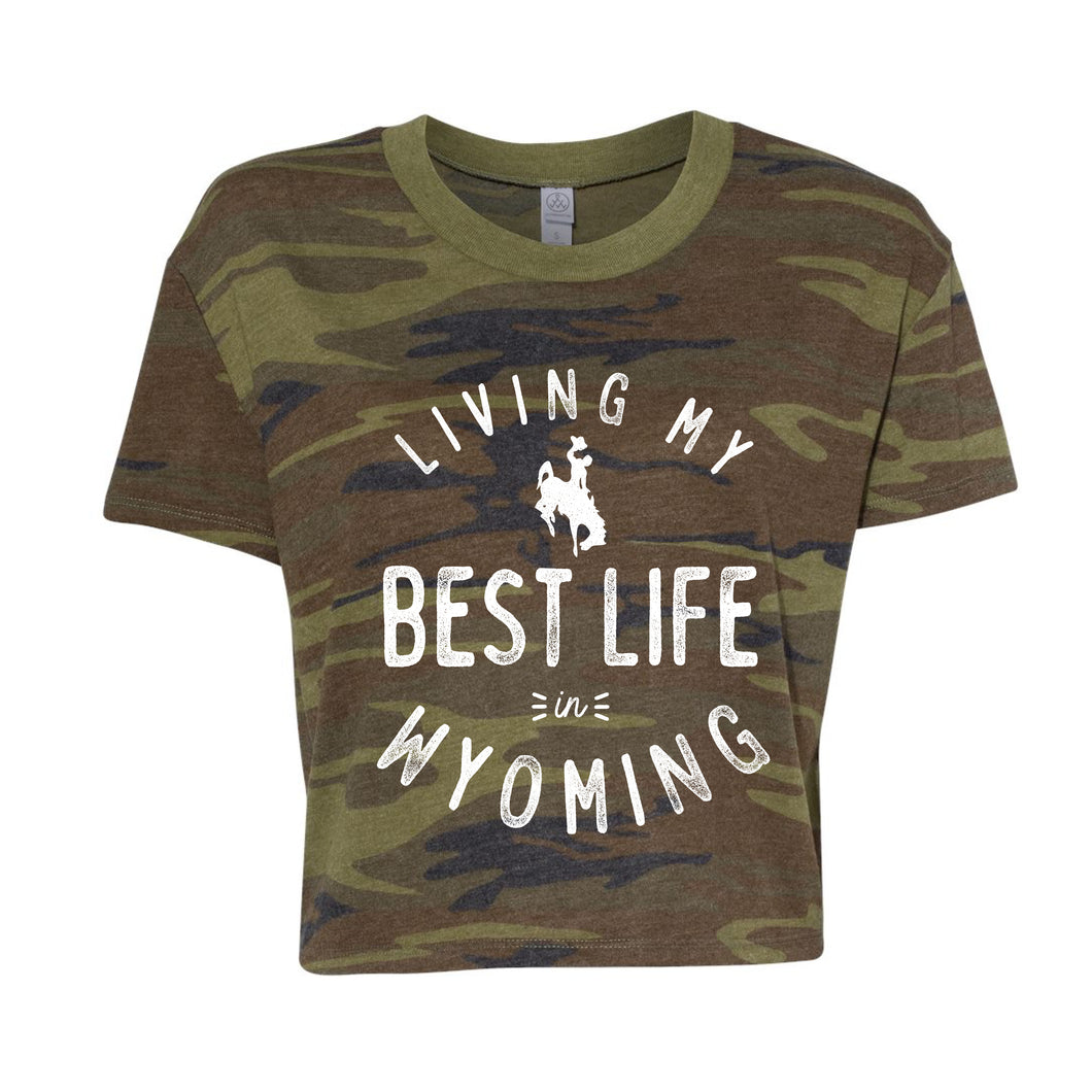 Living My Best Life in Wyoming Steamboat Women’s Vintage Stars Cropped Tee