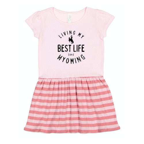Living My Best Life in Wyoming Steamboat Pink Striped Toddler and Baby Dress