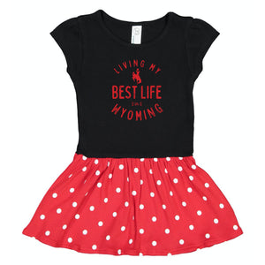 Living My Best Life in Wyoming Steamboat Black with Red Polka Dots Toddler and Baby Dress