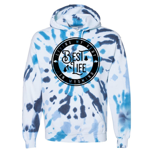 Living My Best Life in Wyoming Blue Tye Die Hooded Sweatshirt