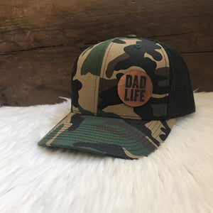 Dad Life Leather Patch Snapback Hat - Camo and Black