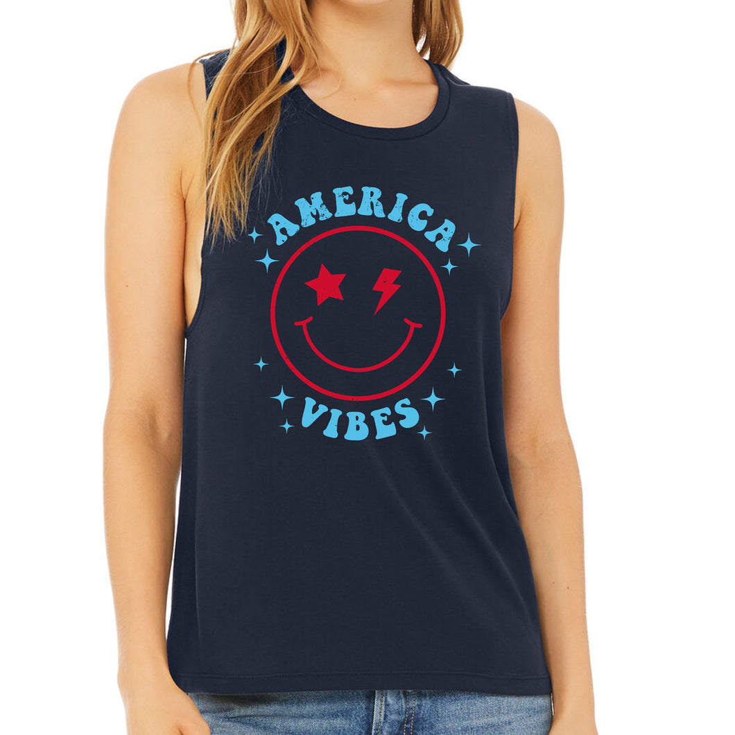 America Vibes - Navy Women's Jersey Muscle Tank