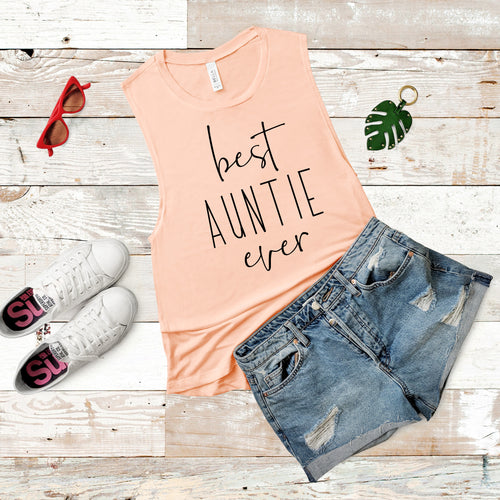 Best Auntie Ever Peach Women's Flowy Scoop Muscle Tank