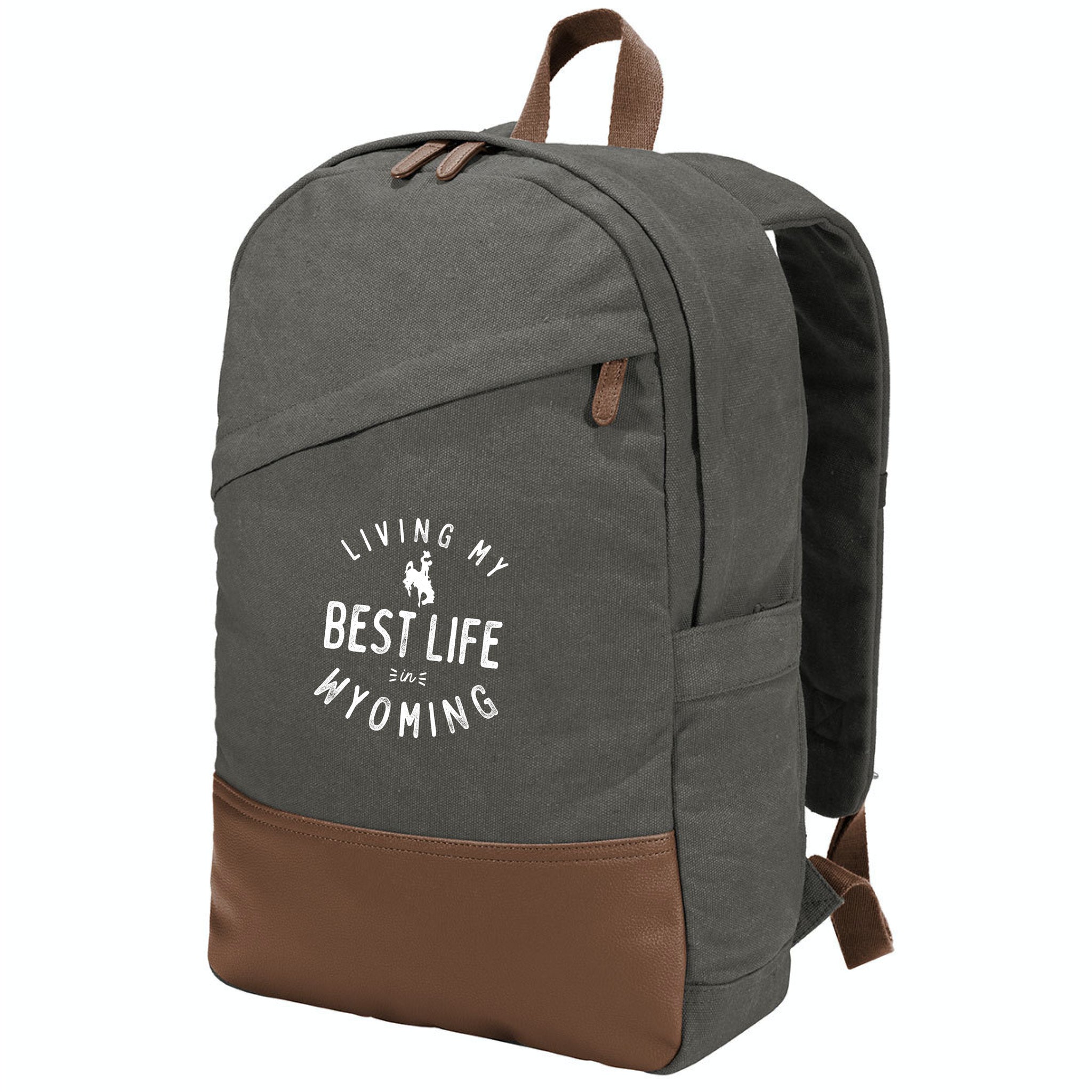 best canvas laptop backpack Living My Best life in Wyoming Steamboat Cotton Canvas Backpack – That Embroidery Place and Design