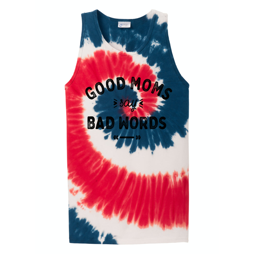 Good Moms Say Bad Words Red, White, and Blue Tie Dye Tank