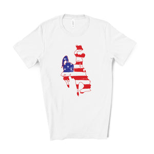 Red White & Blue Wyoming Cowboys Steamboat Unisex Jersey Tee