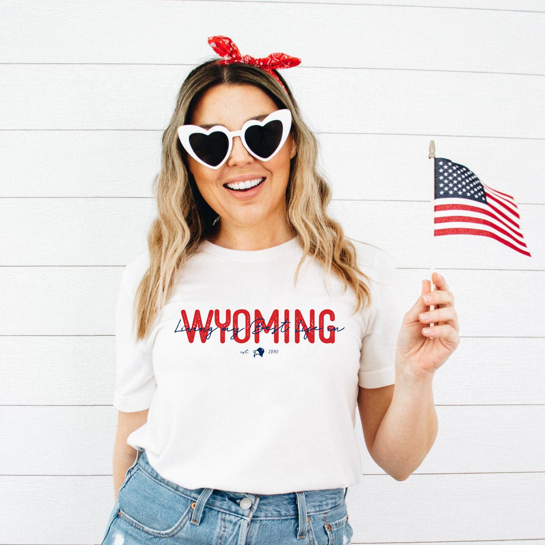 Red White & Blue Living My Best Life in Wyoming Unisex Jersey Tee