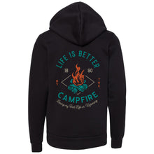 Life is Better by the Campfire YOUTH Bella+Canvas Black Hooded Sweatshirt