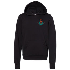 Life is Better by the Campfire YOUTH Bella+Canvas Black Hooded Sweatshirt