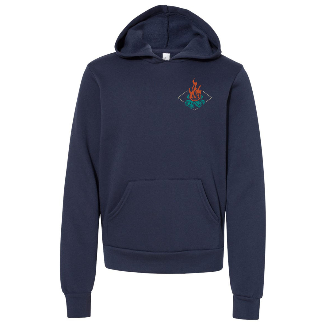 Life is Better by the Campfire YOUTH Bella+Canvas Navy Hooded Sweatshirt