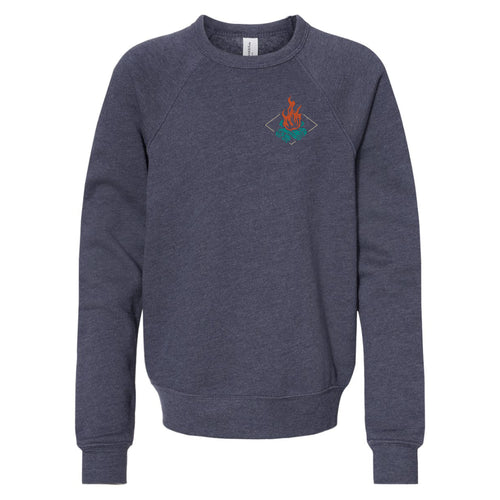 Life is Better by the Campfire YOUTH Bella+Canvas Navy Crewneck Sweatshirt
