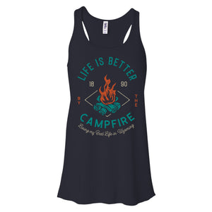 Life is Better by the Campfire Women's Navy Flowy Racerback Tank