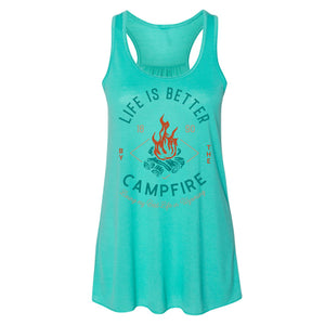 Life is Better by the Campfire Women's Mint Flowy Racerback Tank