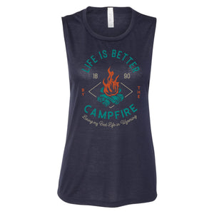 Life is Better by the Campfire Women's Midnight Flowy Scoop Muscle Tank
