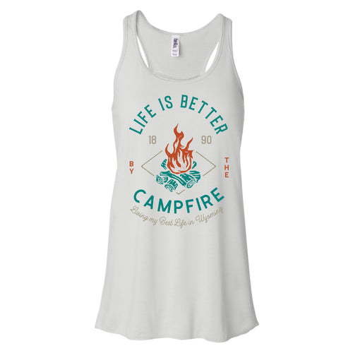 Life is Better by the Campfire Women's White Flowy Racerback Tank