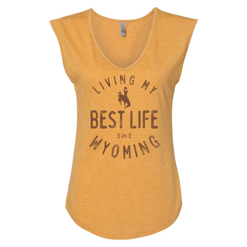 Living My Best Life in Wyoming Steamboat Mustard Women's Festival Sleeveless V