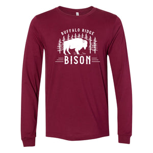 Buffalo Ridge Bison - Adult Long Sleeve Bella+Canvas Maroon Shirt