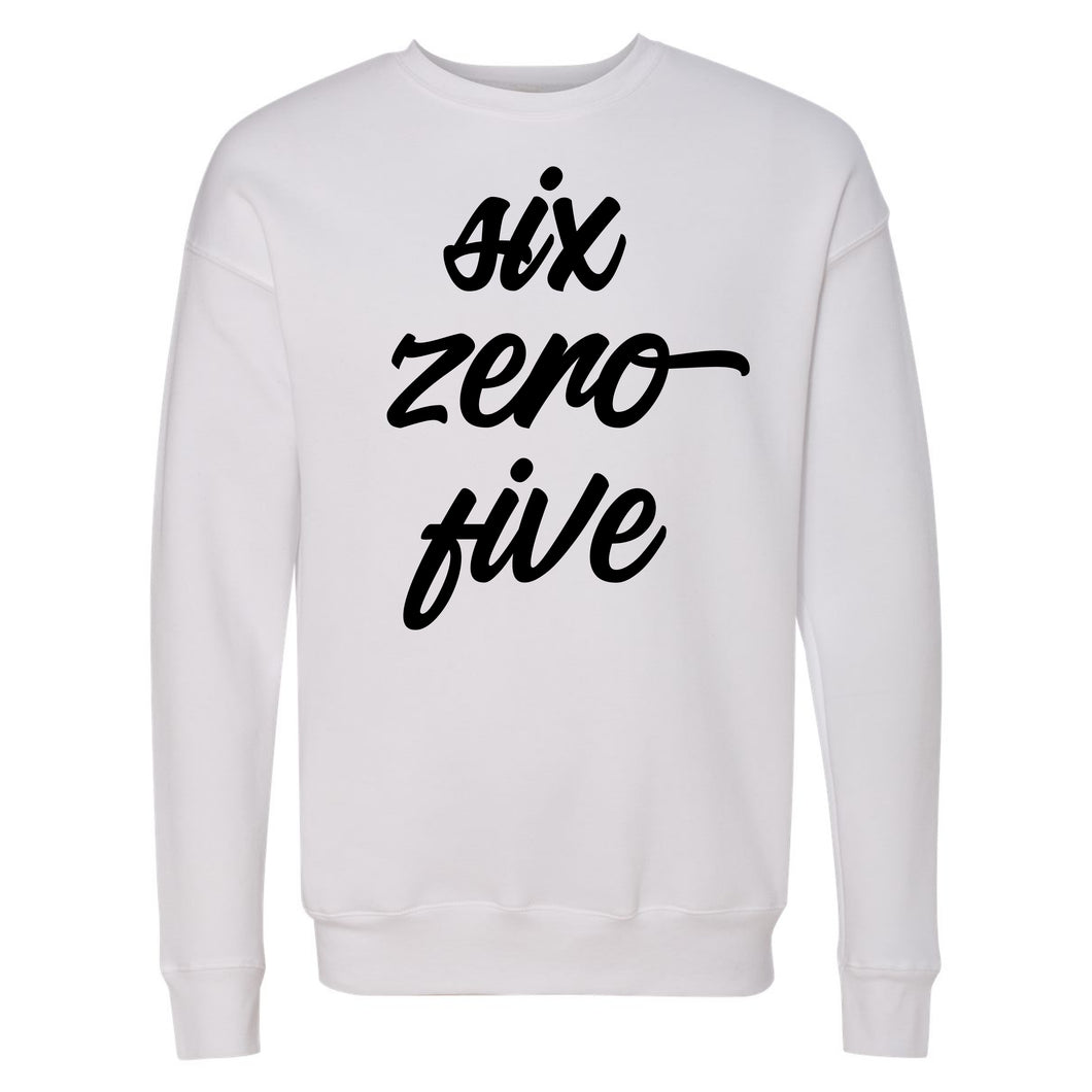 Six Zero Five (605) South Dakota Unisex White Fleece Drop Shoulder Sweatshirt