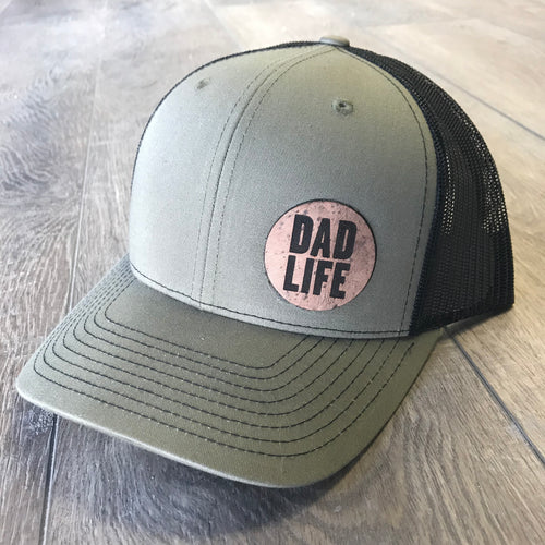 Dad Life Leather Patch Snapback Hat - Loden Green and Black