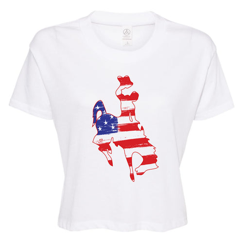 Red White & Blue Wyoming Cowboys Steamboat Women's Cropped Tee