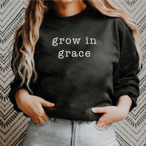 Grow in Grace Typewriter Black Crewneck Sweatshirt