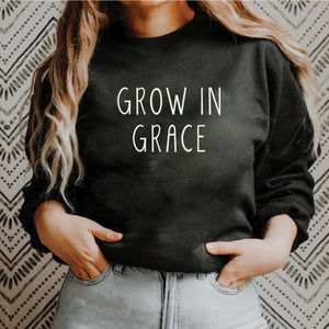 Grow in Grace - Rae Dunn Inspired Black Crewneck Sweatshirt