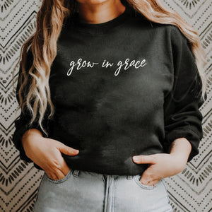 Grow in Grace Script Black Crewneck Sweatshirt