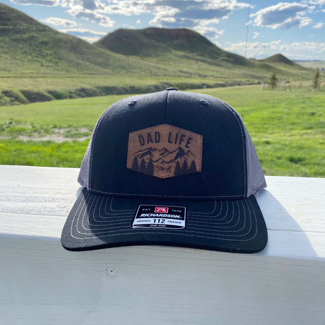 Mountain Dad Life Leather Patch Black Snapback Hat