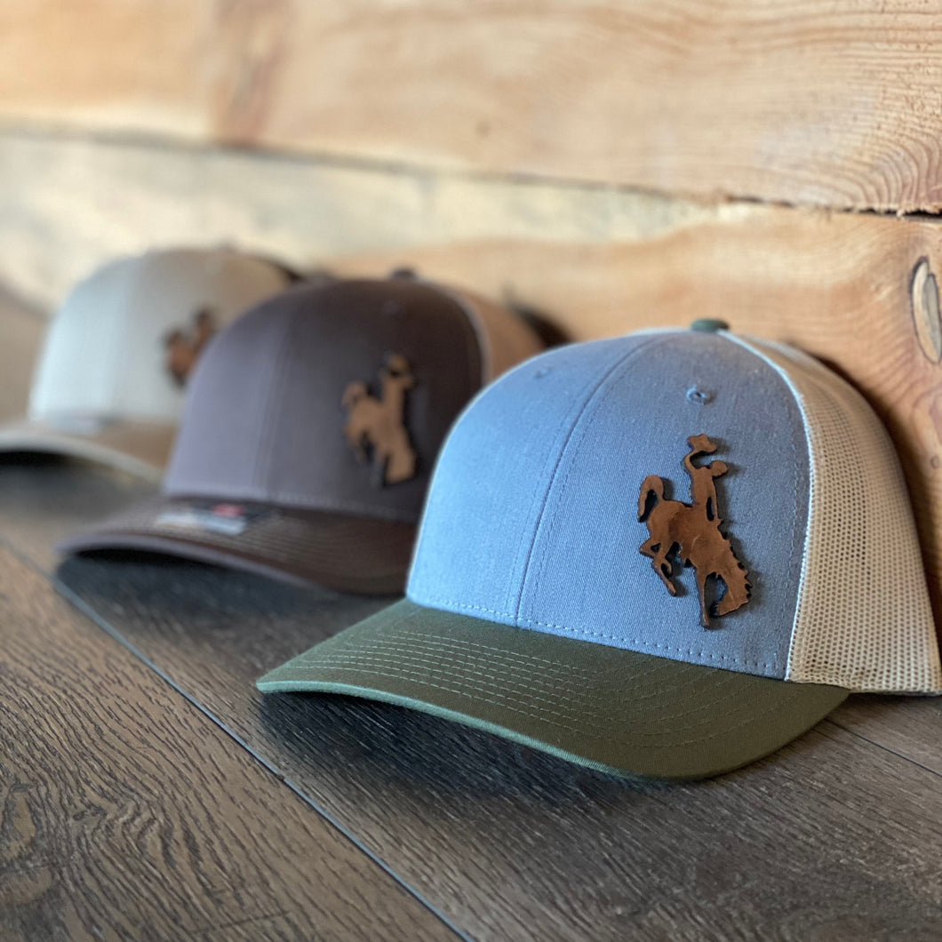 Wyoming Cowboy Leather Patch Snapback Tri-Color Hat