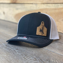 Wyoming Cowboys Leather Cow Tag Patch Black Snapback Hat