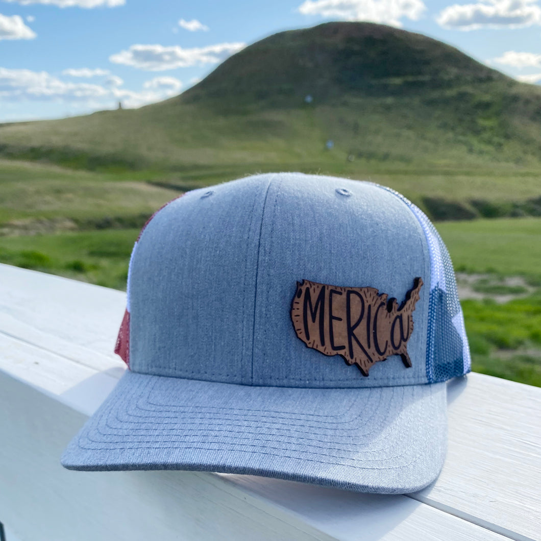 Merica Leather Patch Snapback Heather Grey America Flag Hat