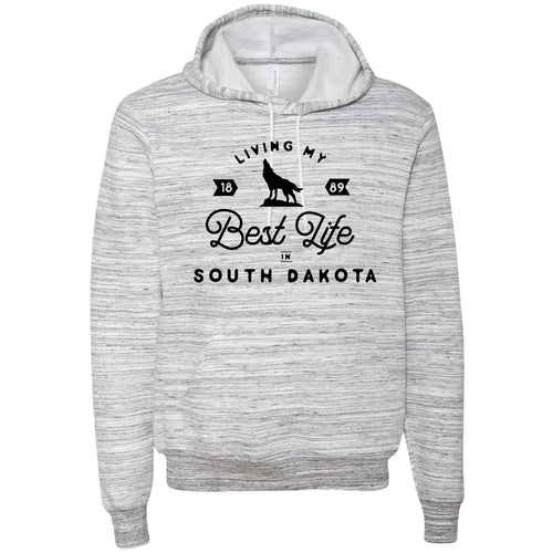 Living My Best Life in South Dakota Light Grey Marble Hooded Sweatshirt