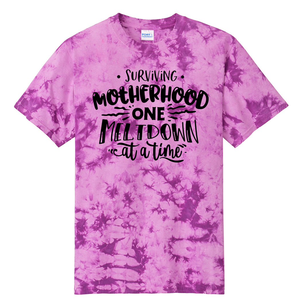 Surviving Motherhood One Meltdown at a Time Purple Tie Dye T-shirt