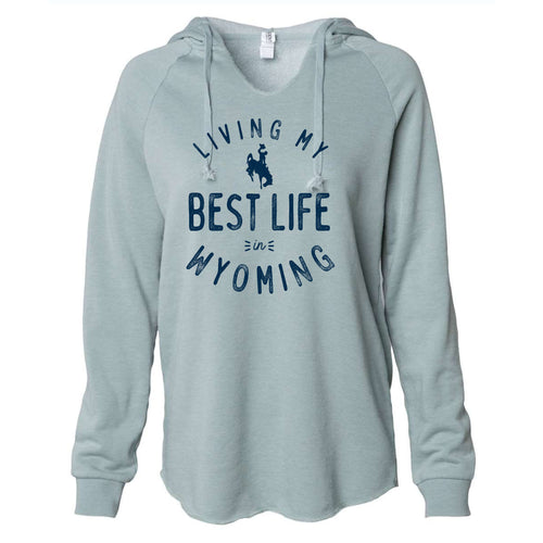 Living My Best Life in Wyoming Steamboat Women’s Lightweight Sage Hooded Sweatshirt
