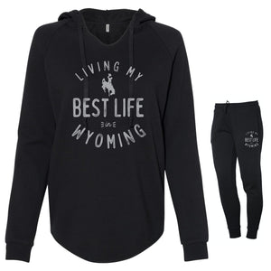 Women's Living My Best Life in Wyoming Steamboats Black Sweatpants Joggers