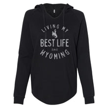 Living My Best Life in Wyoming Steamboat Women’s Lightweight Black Hooded Sweatshirt