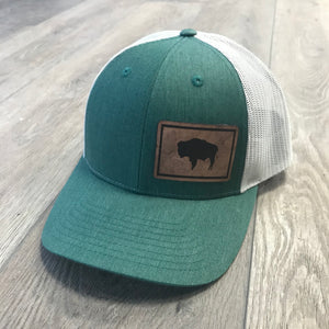 Wyoming Flag Leather Patch Heather Green Hat