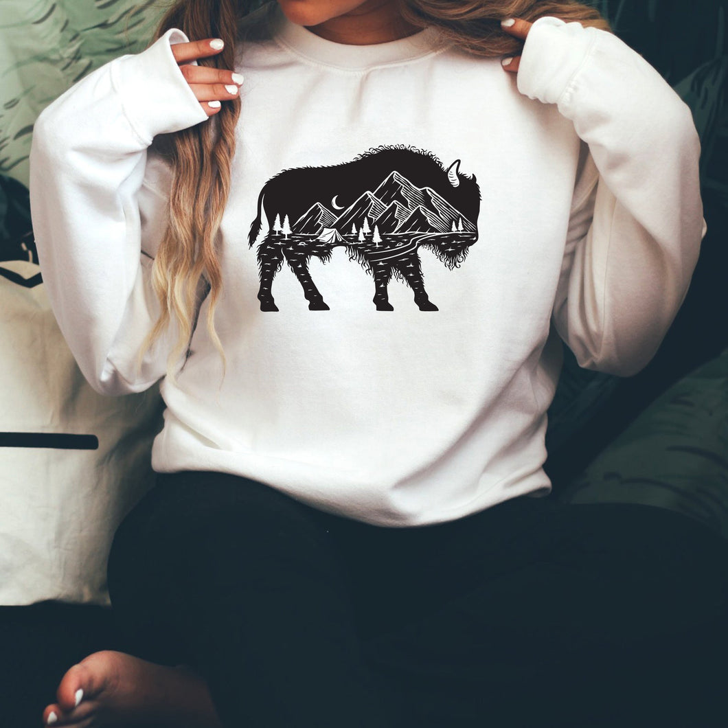 Mountain Buffalo White Crewneck Sweatshirt