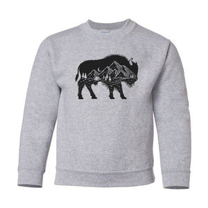 Youth Mountain Buffalo Grey Crewneck Sweatshirt