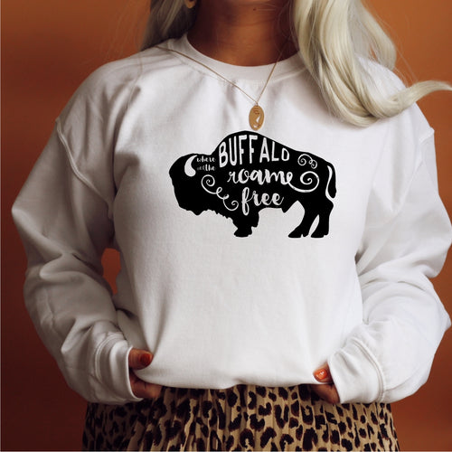 Where the Buffalo Roam White Crewneck Sweatshirt
