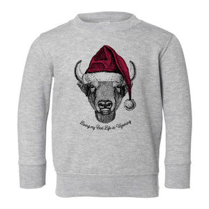Living My Best Life in Wyoming Christmas Buffalo Grey Toddler Crewneck Sweatshirt