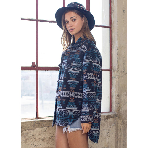 Indian Aztec Brushed Metal Button Shirt Jacket