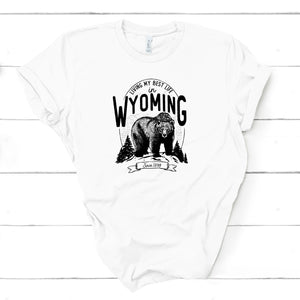 Bear Living My Best Life in Wyoming YOUTH White T-Shirt