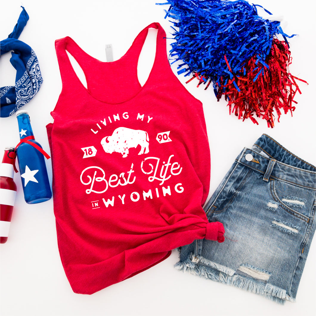 Living My Best Life in Wyoming - Women’s Red Triblend Racerback Tank