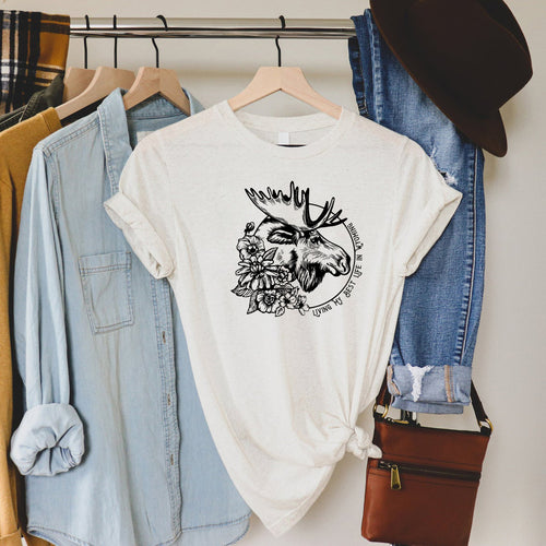 Moose Living My Best Life in Wyoming Natural T-shirt