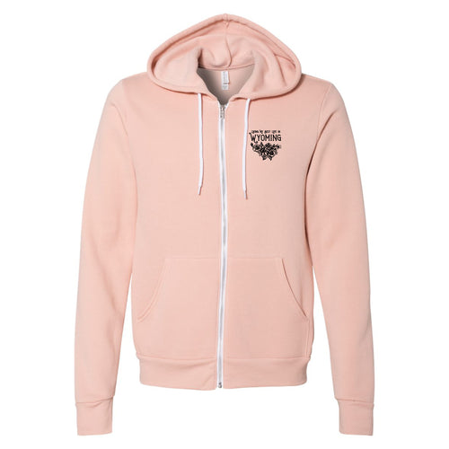 Moose Living My Best Life in Wyoming Unisex Fleece Full-Zip Peach Hoodie