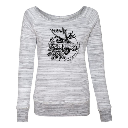 Moose Living My Best Life in Wyoming Women’s Sponge Fleece Wide Neck Sweatshirt